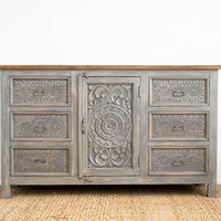 Hand Carved Grey Mystic Sideboard-Solid Wood