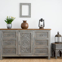 Hand Carved Grey Mystic Sideboard-Solid Wood