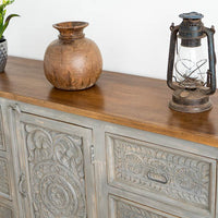 Hand Carved Grey Mystic Sideboard-Solid Wood