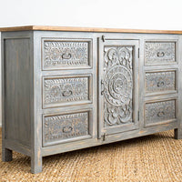 Hand Carved Grey Mystic Sideboard-Solid Wood