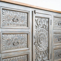 Hand Carved Grey Mystic Sideboard-Solid Wood