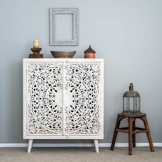 Hand Carved Mandala Solid Wood Cabinet | Storage Furniture | Premium Finish
