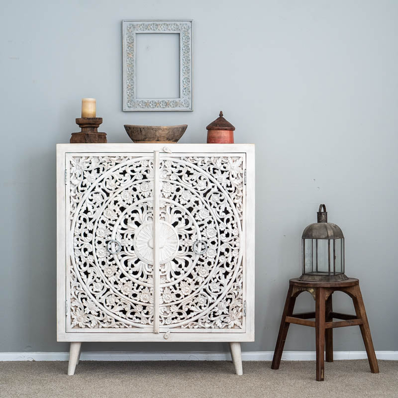 Hand Carved Mandala Solid Wood Cabinet