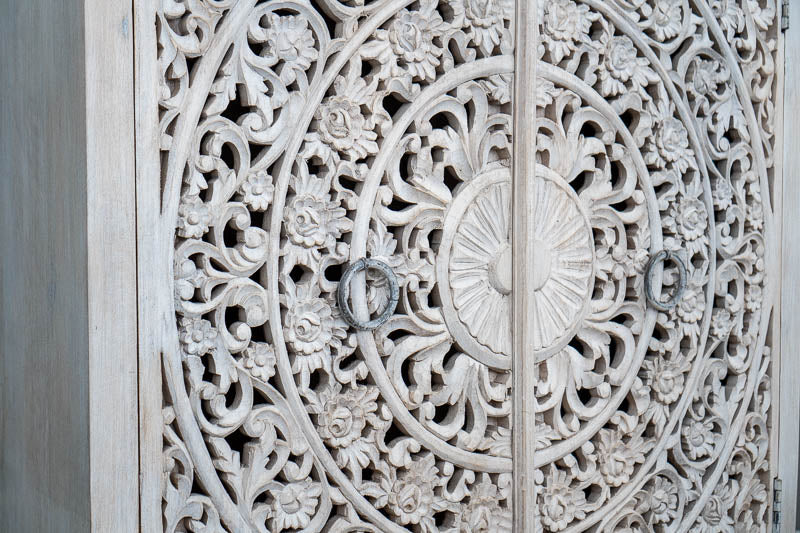 Hand Carved Mandala Solid Wood Cabinet