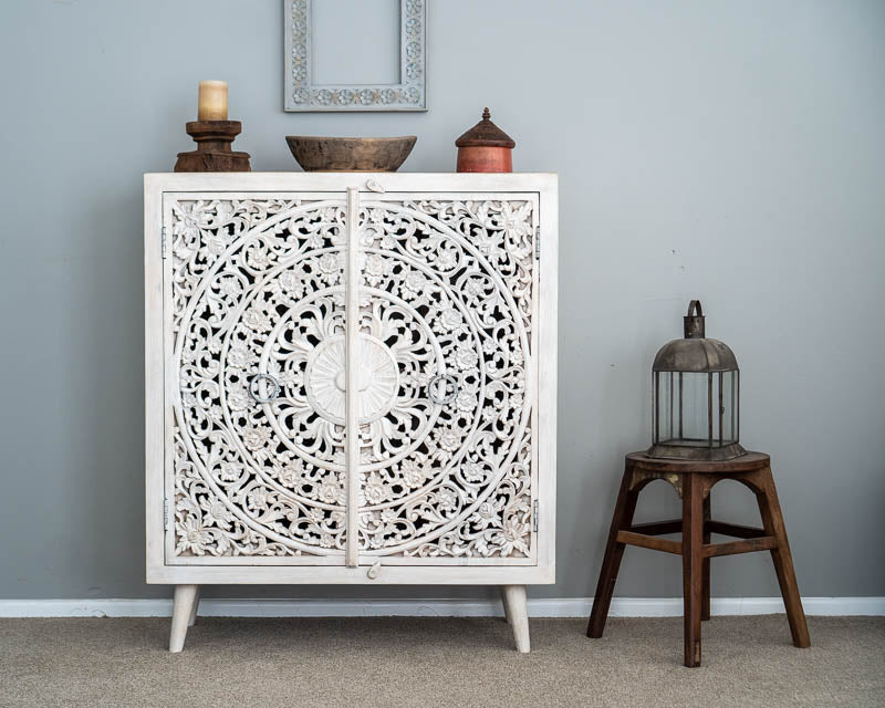 Hand Carved Mandala Solid Wood Cabinet | Storage Furniture | Premium Finish