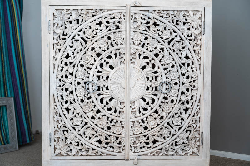 Hand Carved Mandala Solid Wood Cabinet | Storage Furniture | Premium Finish
