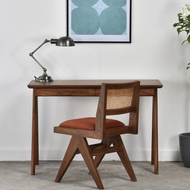 Solid Wood Study Table with Chair | Acacia Wood | Walnut Finish | Draw ...