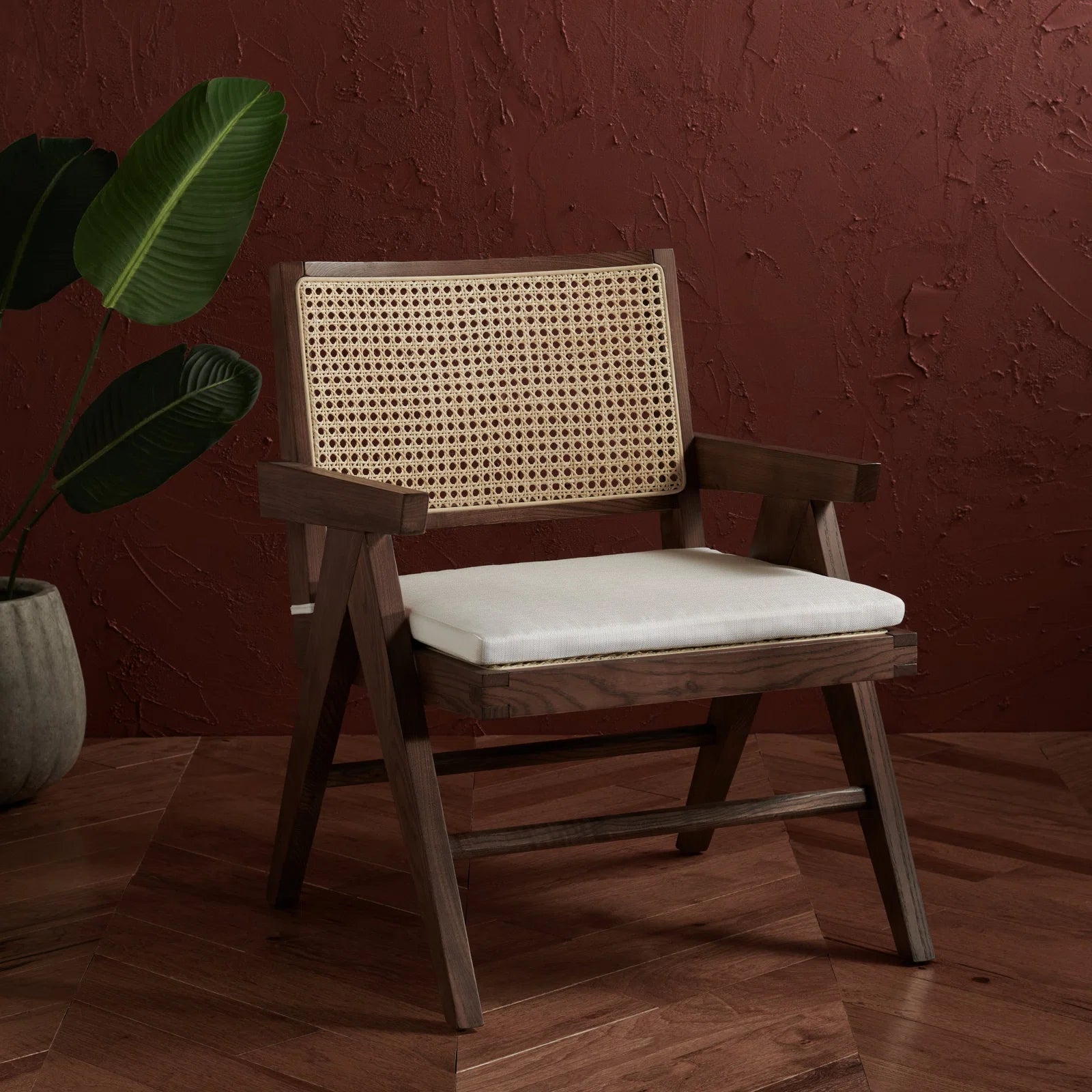 wide solid wood cane chair