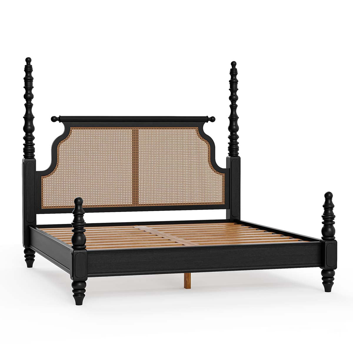 Ashley Solid Wood Rattan Poster Bed
