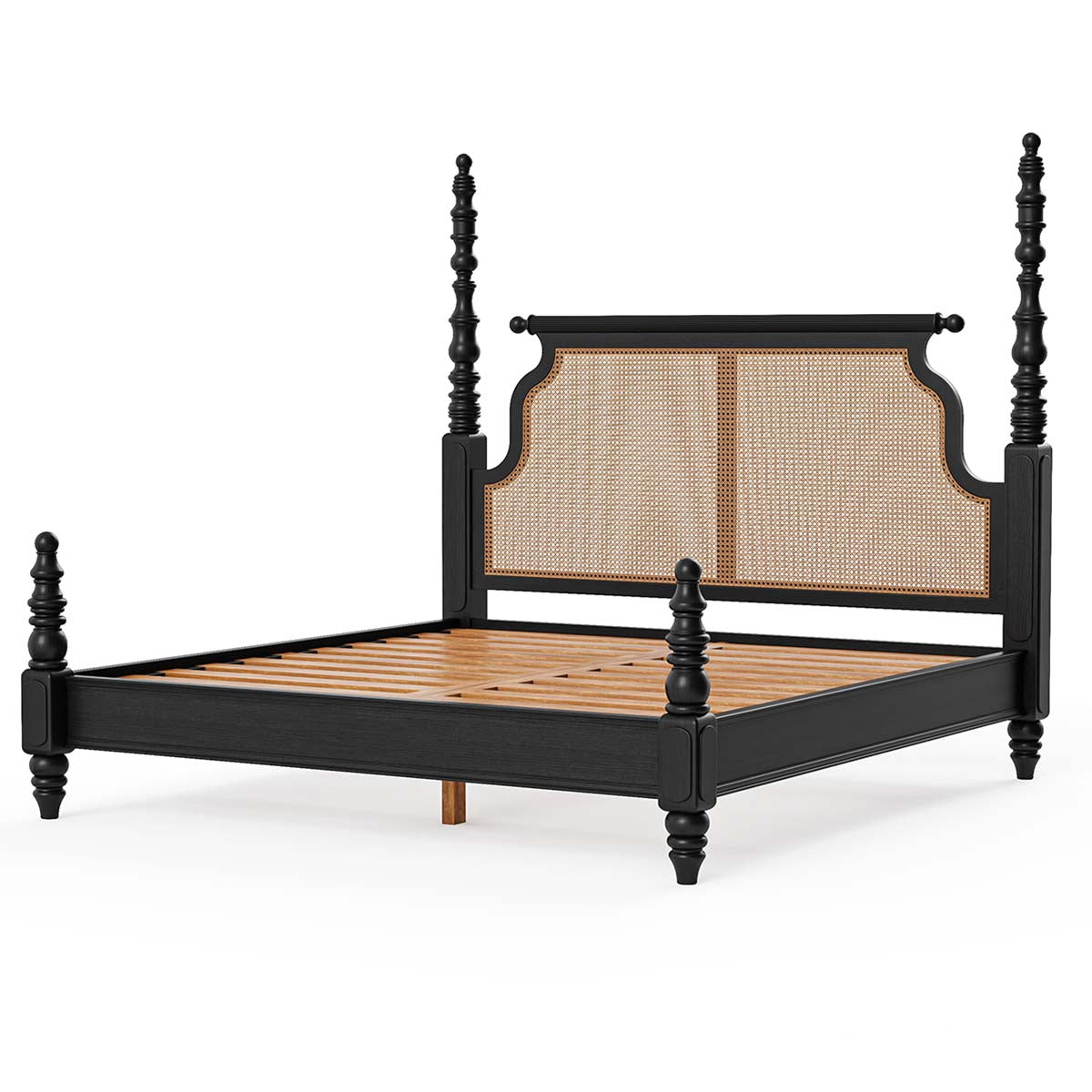 Ashley Solid Wood Rattan Poster Bed