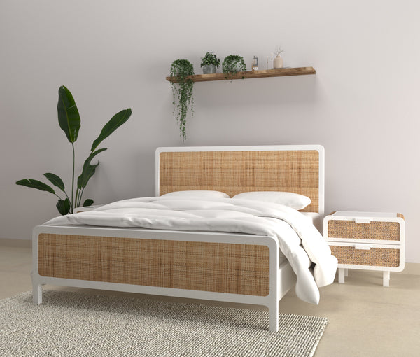solid wood rattan cane bed
