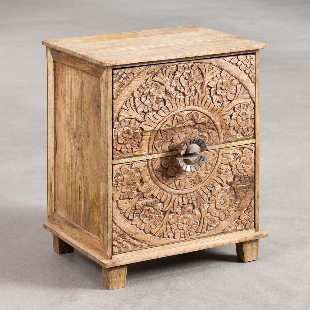 Handcarved Bedside Table with Drawers - Chuk Chuk Villa