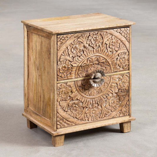 Handcarved Bedside Table with Drawers - Chuk Chuk Villa