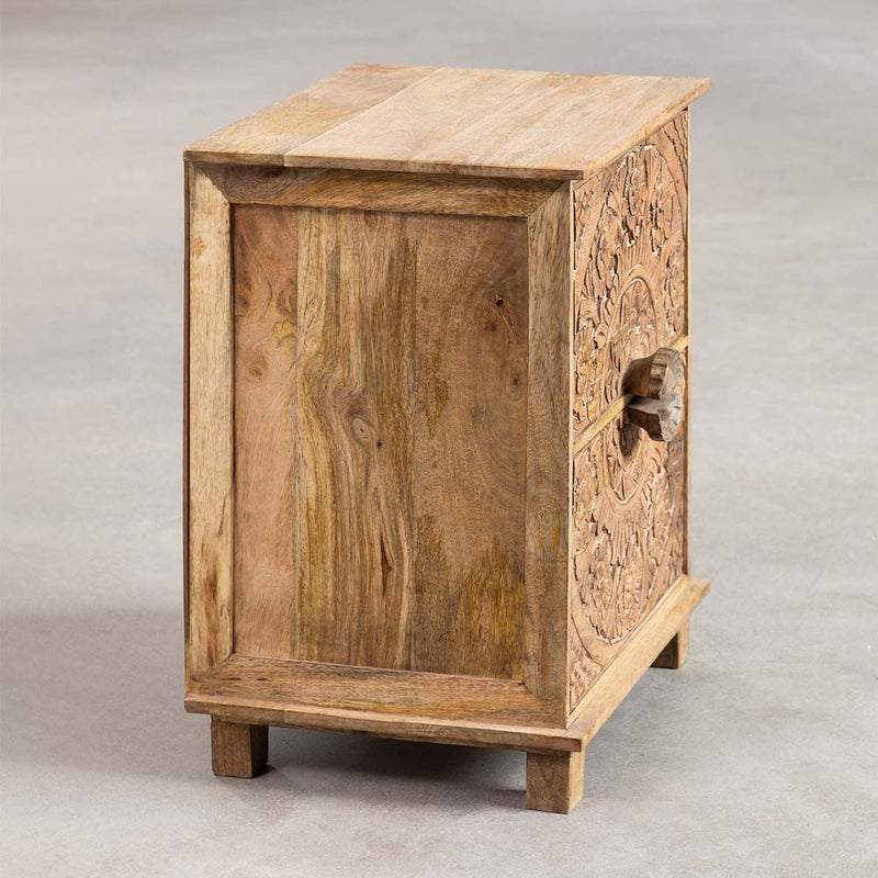Handcarved Bedside Table with Drawers - Chuk Chuk Villa