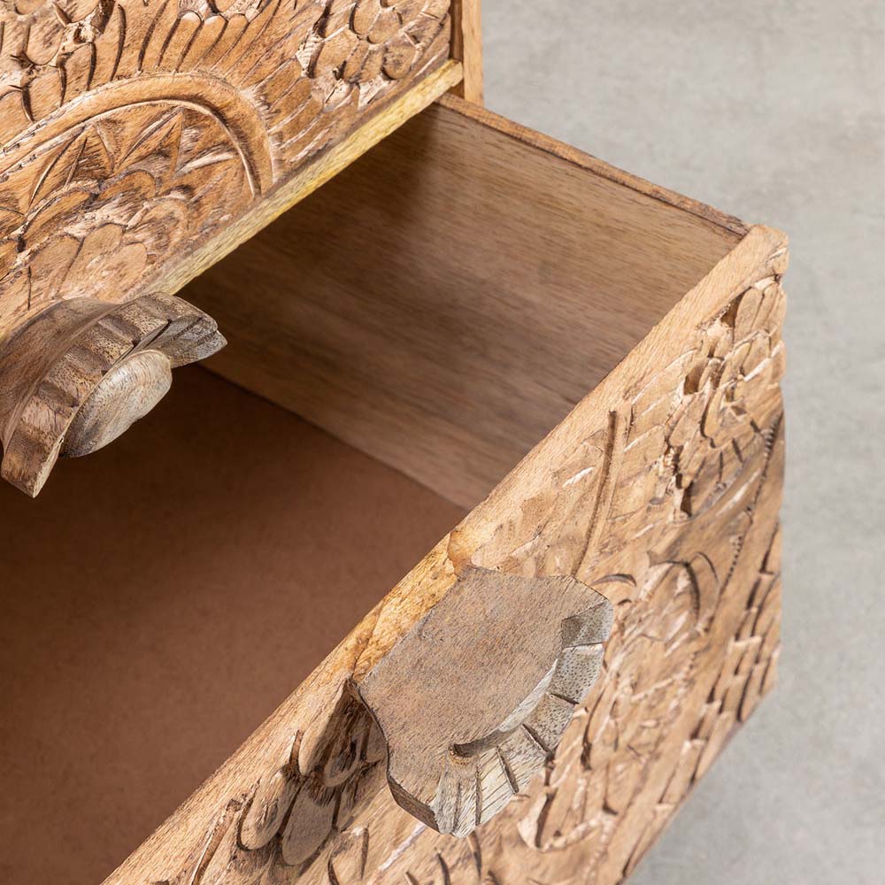 Handcarved Bedside Table with Drawers - Chuk Chuk Villa