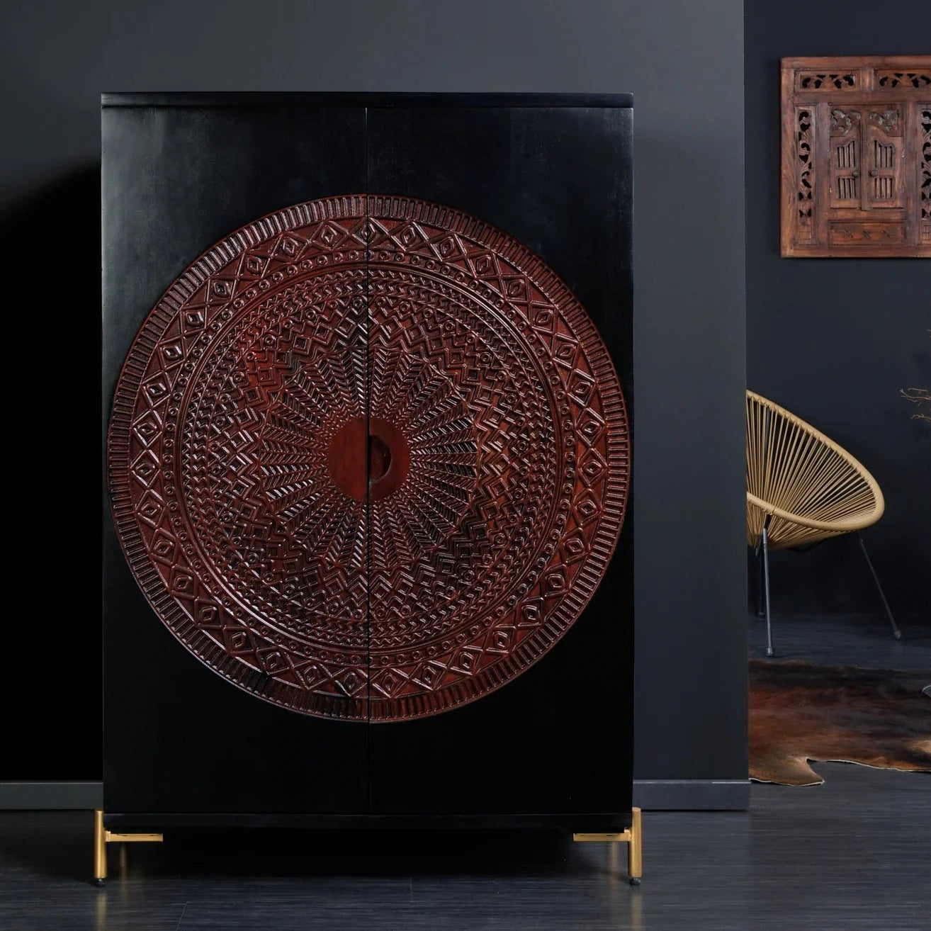 Mandala Solid Wood Bar Cabinet